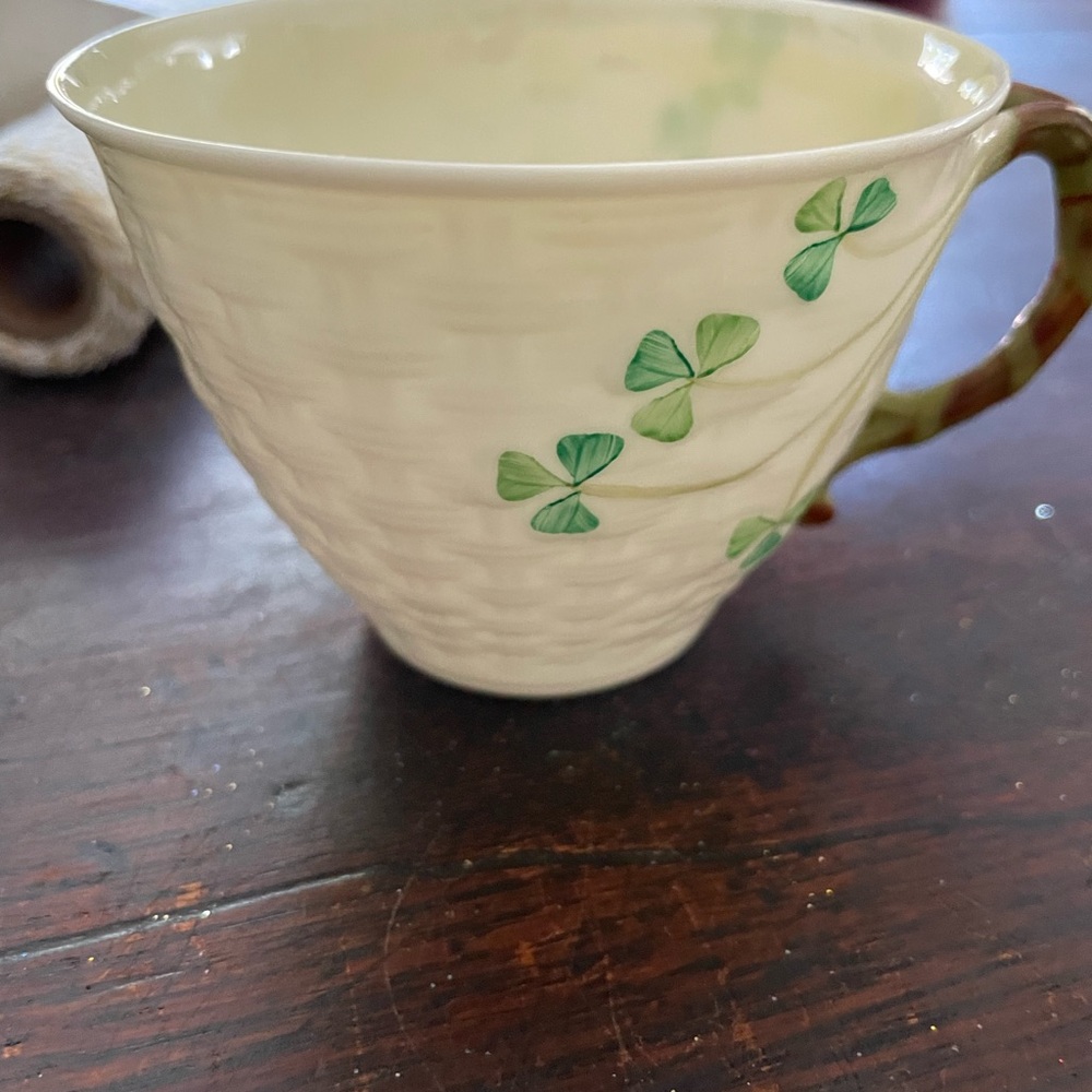 Belleek Cream and Green Shamrock Teacup